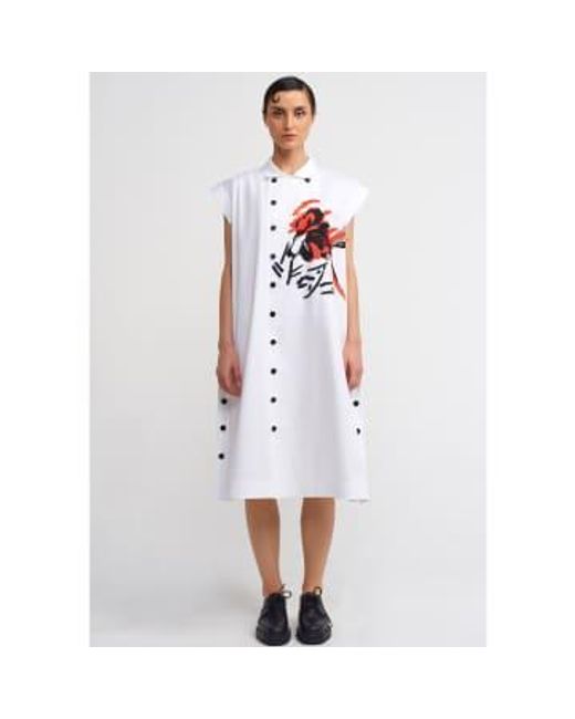 New Arrivals White Nu Shirt Dress With Red Black Motif 0