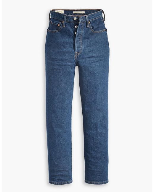Levi's Blue Dark Wash Cotton Straight Ankle Ribcage Jeans