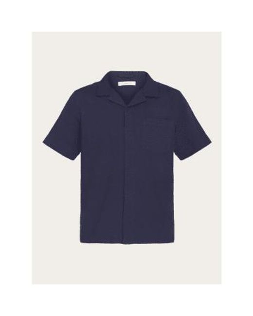 Knowledge Cotton Blue 1090075 Box Short Sleeve Seersucker Shirt Night Sky M for men