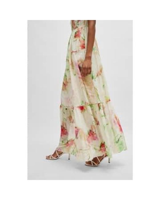 Dacrina floral frill detalle maxi vestido col: multi, tamaño: 12 Boss de color White