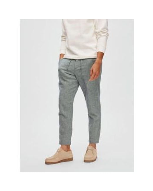 SELECTED Gray Brody Linen Pants Slim Tapered Sky Captain/oatmeal S for men