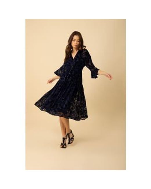 Hale Bob Blue Floral Devore Sheer Sleeve Dress Size: L, Col: