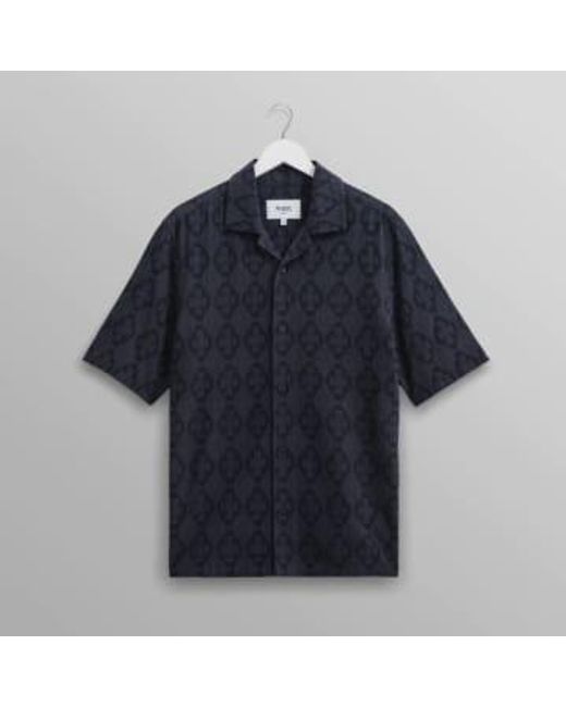 Wax London Blue Newton Shirt Floral Stamp Midnight S for men