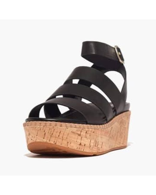 Fitflop Black Eloise Leather/cork Strappy Wedge Sandal