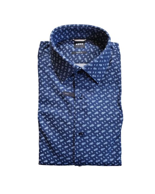 BOSS by HUGO BOSS Dark Blue Casual Fit Printed Shirt for Men | Lyst UK