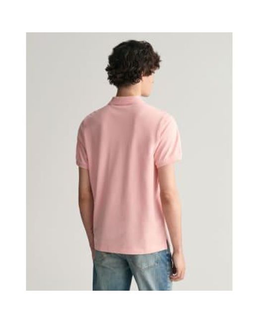 Regular Fit Shield Pique Polo Shirt In Bubblegum 2210 671 di Gant in Pink da Uomo