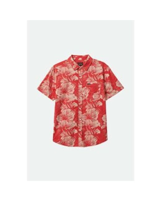 Brixton Red Casa And Oatmilk Floral Charter Printed Short Sleeves Woven Shirt L for men