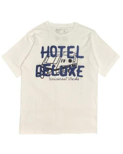 Universal Works Hotel Deluxe Print -T -Shirt in ECRU in Blue für Herren