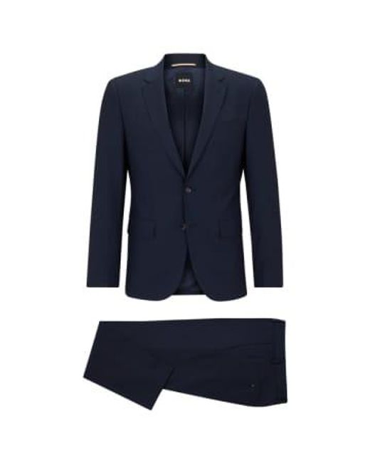 Boss Blue Dark Open Stretch Virgin Wool Slim Fit Suit 56 for men