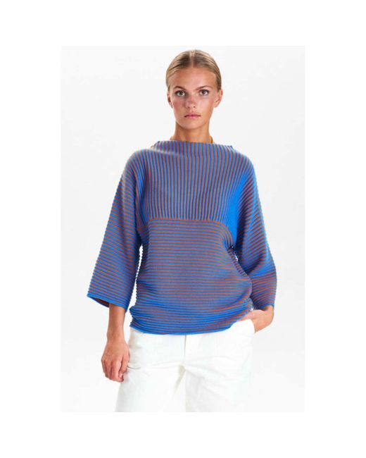 Numph Nuirmelin Stripe Pullover- Palace Blue