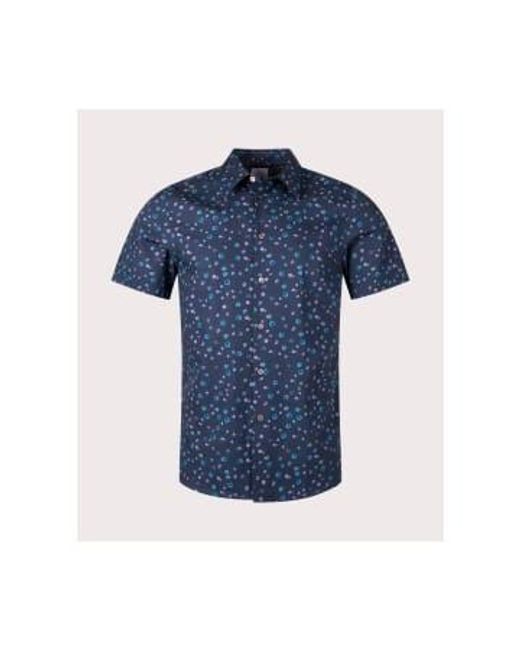 Paul Smith Blue Ss Abstract Dots Tailored Fit Shirt Col: 50 Dark Navy, Size L for men
