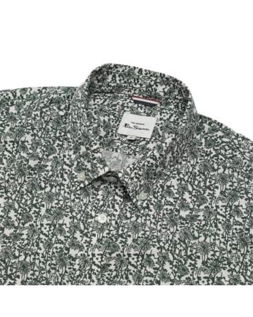 Ben Sherman Gray Mono Floral Print Shirt for men