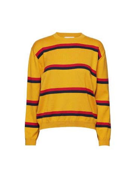 Jersey manga larga en tejido punto con rayas algodón ocre amarillo Libertine-Libertine de color Yellow