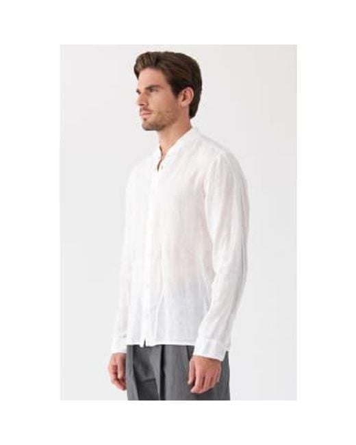 Transit White Stand-up Collar Linen Shirt for men