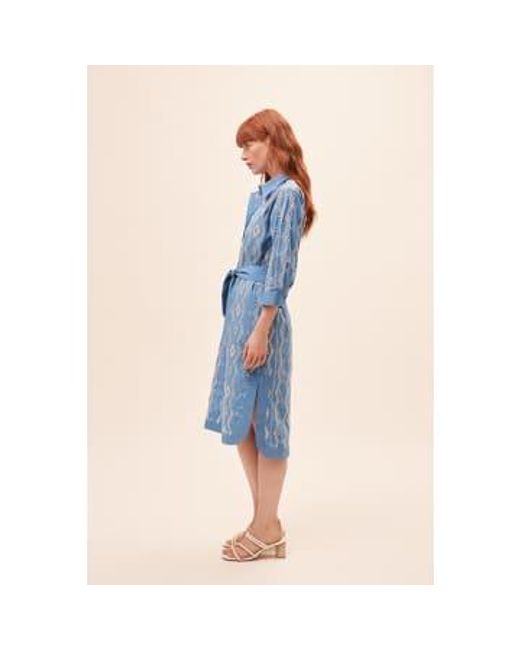 Suncoo Blue Clea Embroidered Midi Shirt Dress T0