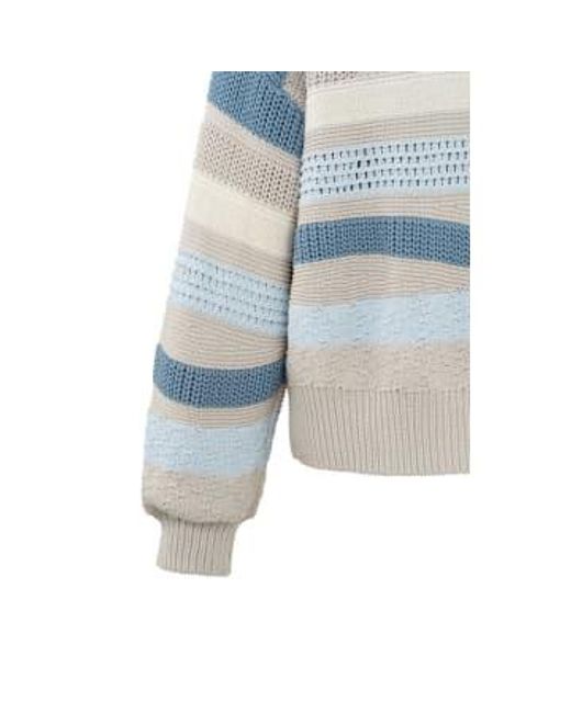 Yaya Blue Textured Cardigan With Knitted Stripes