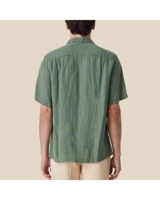 Portuguese Flannel Green Linen Camp Collar Short Sleeved Shirt Dry S for men