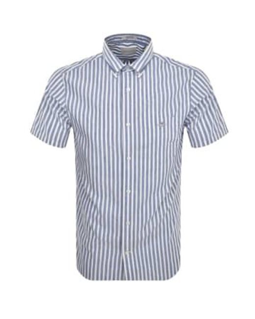 Regular Fit Striped Cotton Linen Short Sleeve Shirt di Gant in Blue da Uomo