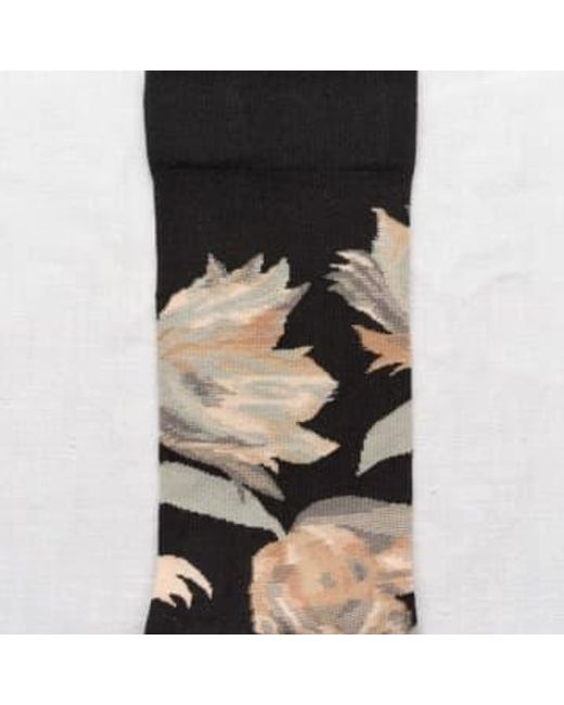 Bonne Maison Black Schwarze Blumensocken NG401