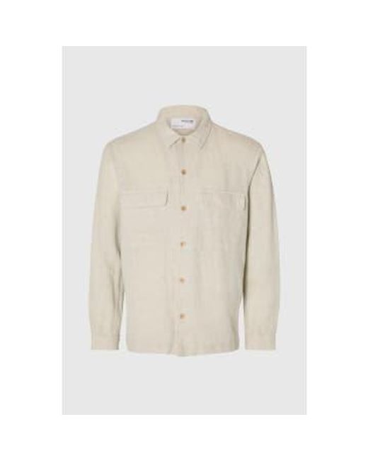 SELECTED White Pure Cashmere Mads Linen Overshirt Beige / M for men
