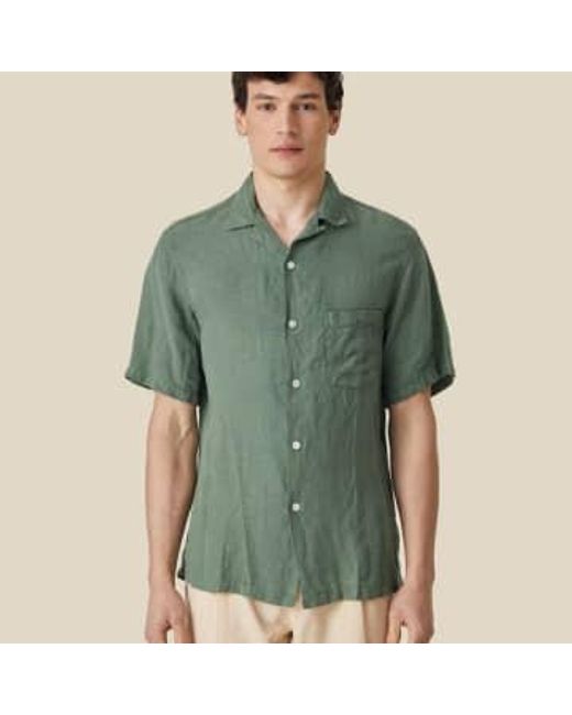 Portuguese Flannel Green Linen Camp Collar Short Sleeved Shirt Dry S for men