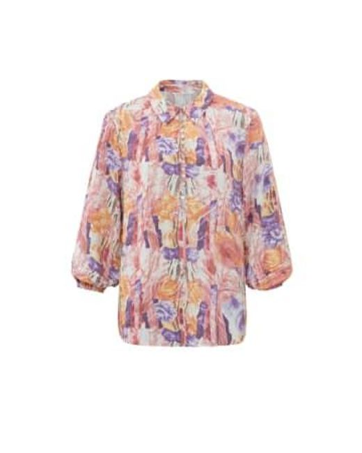 Blouse With Classic Collar And Balloon Sleeves Or Flamingo Plume Dessin di Yaya in Pink