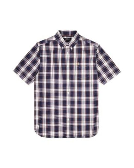 Fred Perry Blue Authentic Button Down Short Sleeve Check Shirt French Navy S for men