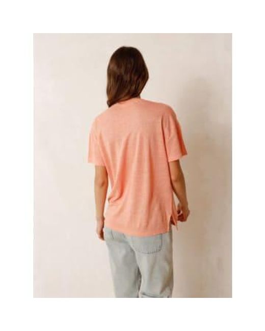 Indi And Cold Rs336 Linen Mix V Neck Tee In Peach di Indi & Cold in Gray