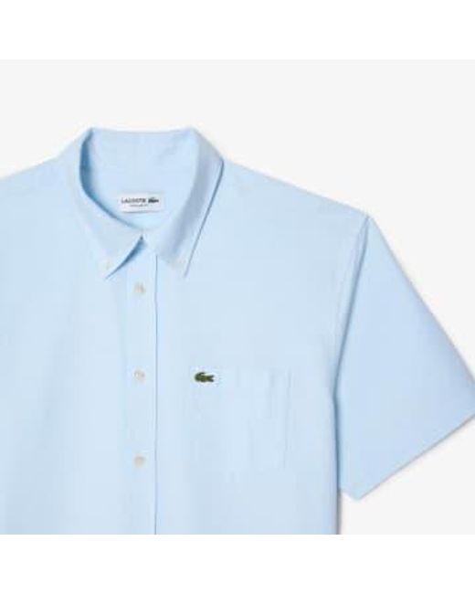 Lacoste Blue Pale Regular Fit Short Sleeve Oxford Shirt Medium for men