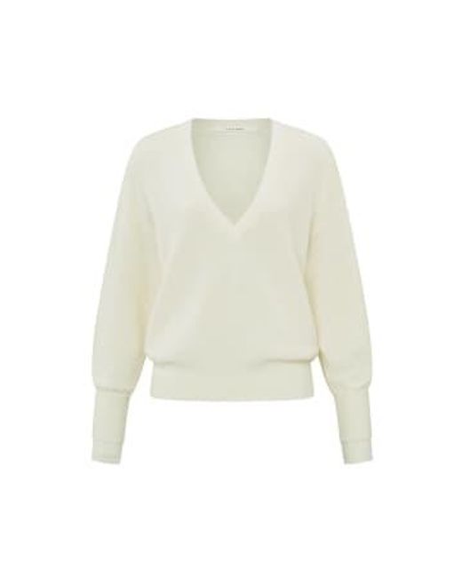 Yaya White Sweater With V-neckline And Sleeve Detail