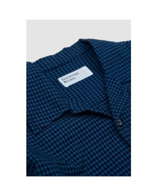Universal Works Blue Ls Camp Shirt Gingham Seersucker for men