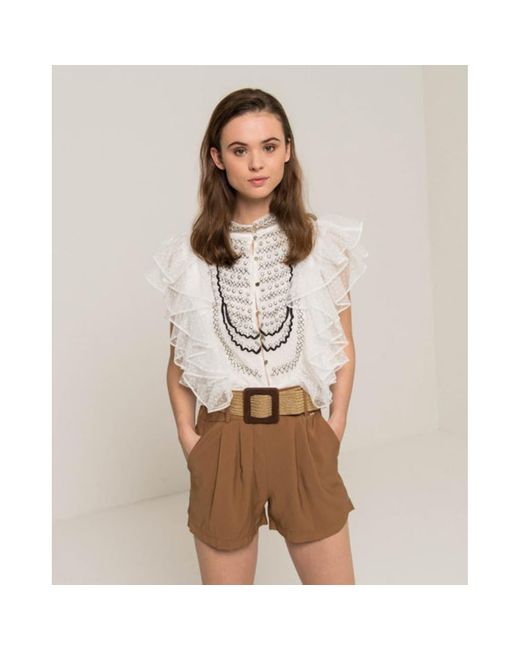 Silvian Heach Yandon Belted Shorts in Natural | Lyst