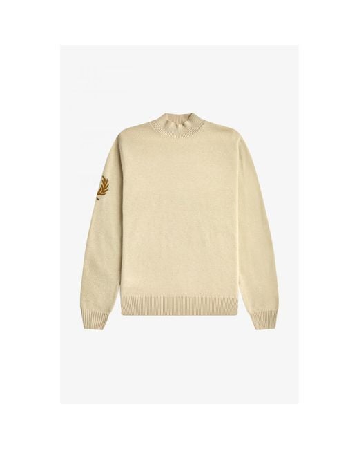 Fred Perry Laurel Wreath Mock Neck Jumper in Natural for Men | Lyst