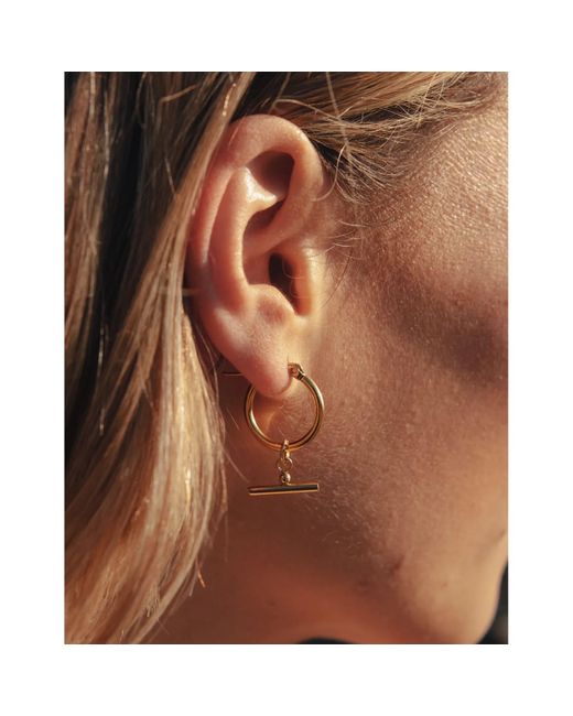 Nordic Muse Gold T-bar Hoop Earrings, Waterproof in Brown | Lyst