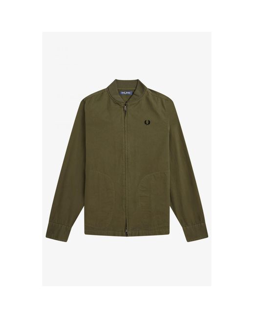 Fred Perry Cotton M4694 Zip Through Bomber Overshirt in Green | Lyst UK