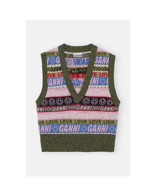 Ganni Multicolor Graphic V-neck Vest