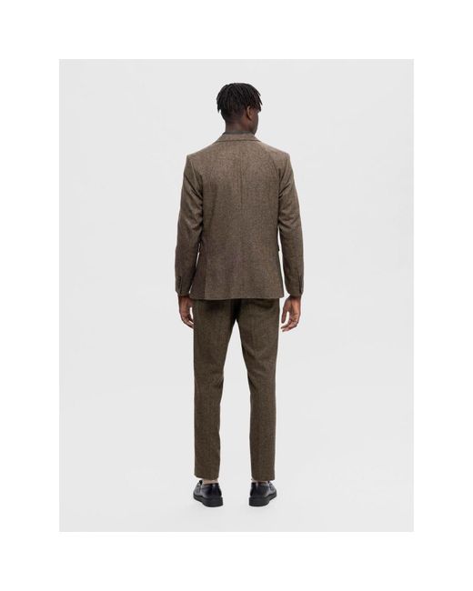 SELECTED Gray Slim Isac Brown Structure Blazer for men