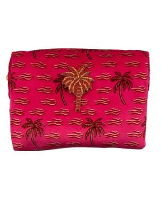 SIXTON LONDON Red Palm Make Up Bag & Pin Large Recycled Velvet One Size /