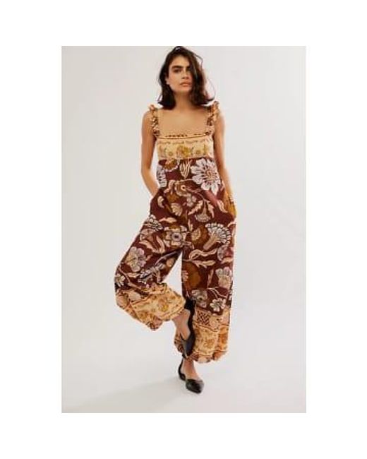 Free People Multicolor Bali Albright Jumpsuit Coffee Combo Xs