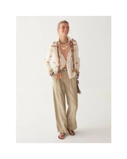 Rombo Embroidered Shirt Ivory di MAISON HOTEL in Brown