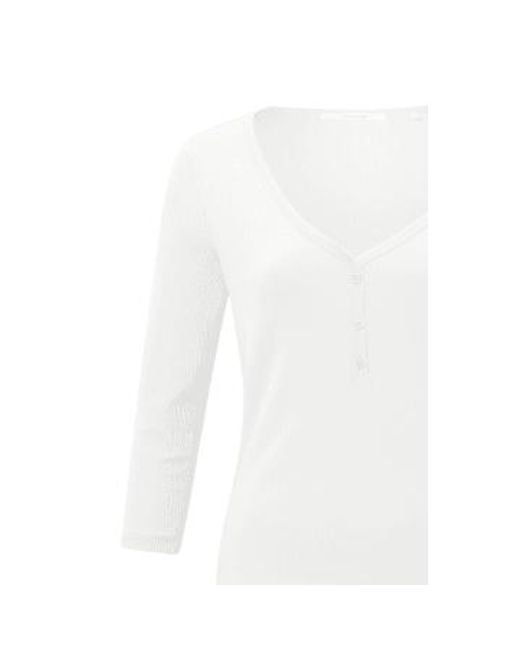 Yaya White Top With V Neckline And Button Detail