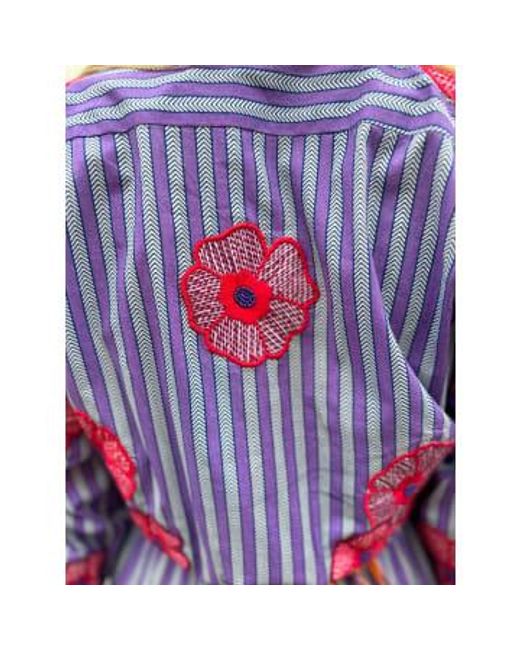 Nimo With Love Multicolor Violet Striped Crossandra Dress Red Poppies Size Small