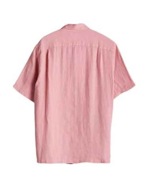 La camisa cuello l campamento lino Portuguese Flannel de hombre de color Pink