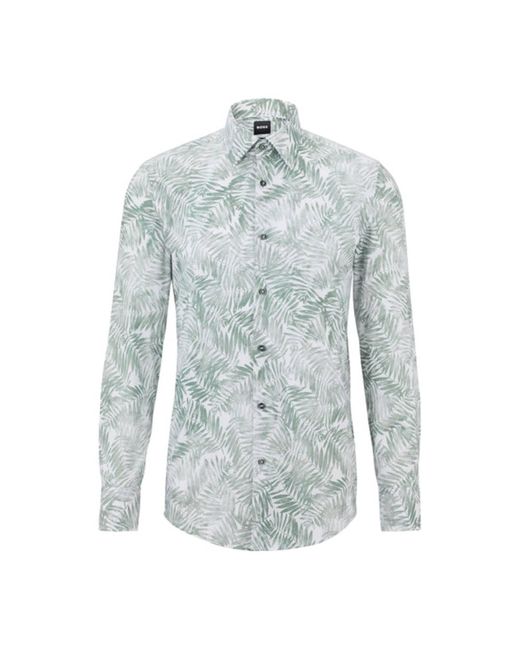 Boss Slim Fit Shirt In Batik Printed Stretch Cotton In Open Green 50490034  343 da Uomo di BOSS by HUGO BOSS in Blu | Lyst