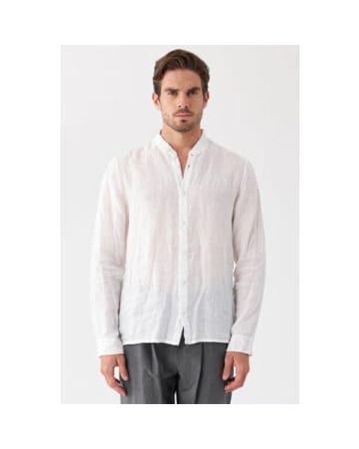 Transit White Stand-up Collar Linen Shirt for men
