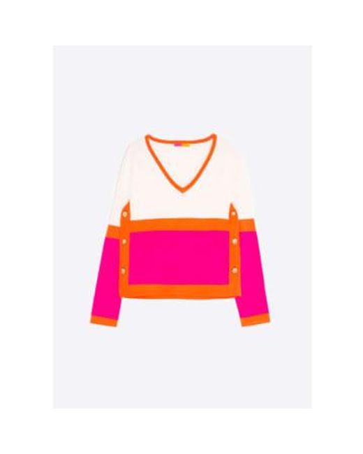 Vilagallo Pink Colour Block Sweater Ecru, & Orange S