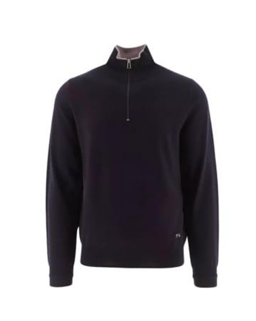PS by Paul Smith Blue Merino Wool Zip Neck Sweater for men