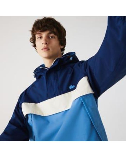 Hooded Colourblock Smock Pullover Jacket di Lacoste in Blue da Uomo
