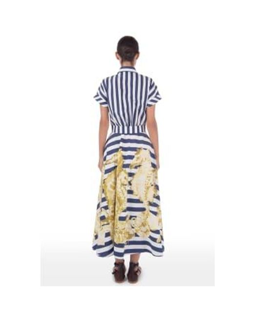 Drareen Long Stripe Button Through Dress With Seahorses di Sara Roka in Blue