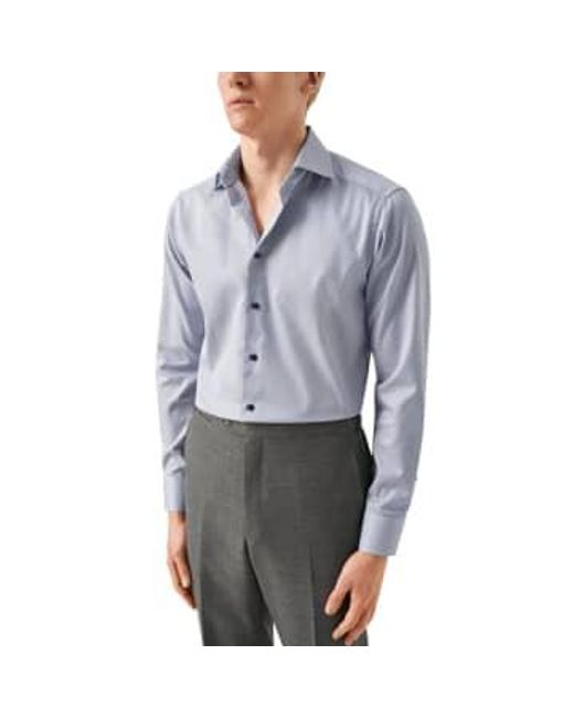 Eton of Sweden Blue Dark Slim Fit Fine Striped Signature Twill Shirt 10001172325 15.75 for men